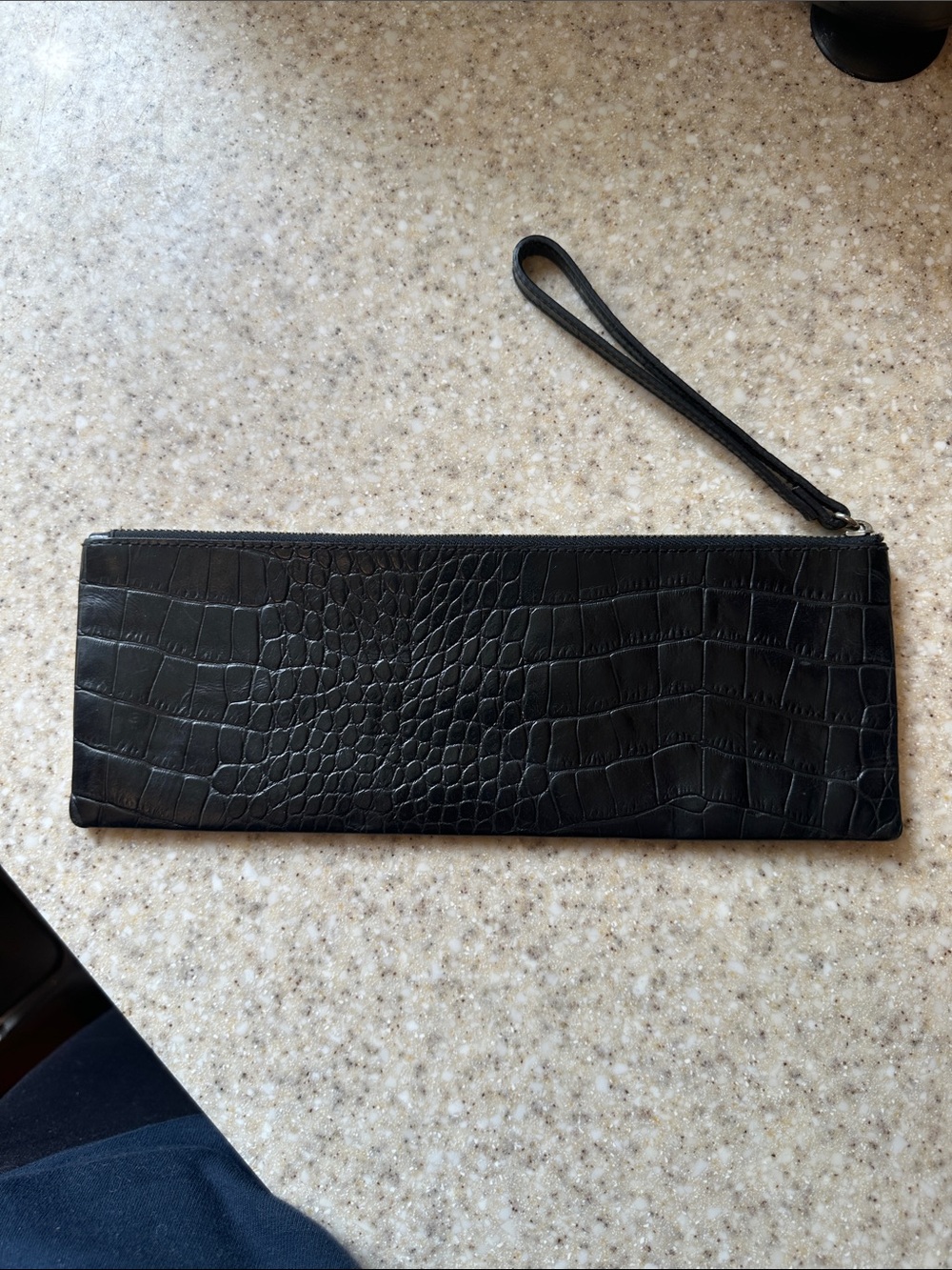 Club Monaco Black Croc-Embossed Wristlet Clutch
